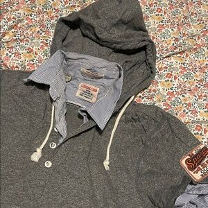 Scotch & Soda Charcoal Hooded Shirt with Striped Collar